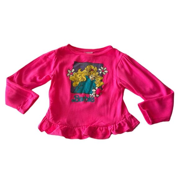 Barbie Rare Vintage 1990 Made in USA Kids Shirt Pink Ruffles 3D Flower Girl 6X - Picture 1 of 15
